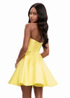 ASHLEYlauren 4975 | Yellow strapless mikado mini with fitted silhouette and oversized back bow detail