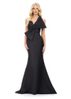 Black ASHLEYlauren 11702 Classic Satin Evening Gown with Spaghetti Straps, Illusion V-Neckline, and Statement Oversized Bow