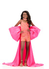 ASHLEYlauren 8321 | Hot-Pink pageant overskirt with statement bow detail and dramatic silhouette