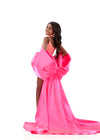 ASHLEYlauren 8321 | Hot-Pink satin overskirt with oversized bow and flowing back train