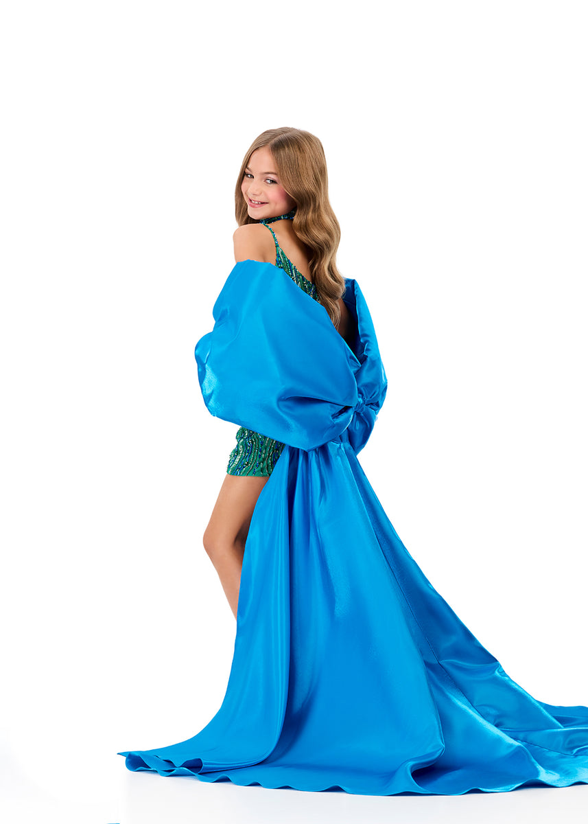 ASHLEYlauren 8321 Satin Overskirt with Oversized Bow