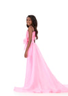 ASHLEYlauren 8326 Romper Gown | Candy Pink kids’ pageant romper gown with high neckline, fully beaded bodice, fringe detailing, and flowing chiffon overskirt for a glamorous, stage-ready look. Back