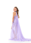 ASHLEYlauren 8326 Romper Gown | Lilac kids’ pageant romper gown with high neckline, fully beaded bodice, fringe detailing, and flowing chiffon overskirt for a glamorous, stage-ready look. Back