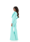 ASHLEYlauren 8327 | Aqua scuba jumpsuit with one-shoulder ruffle and wide leg