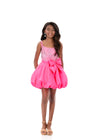 ASHLEYlauren 8328 | Hot-Pink pageant dress with scoop neckline and statement bow