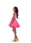 ASHLEYlauren 8328 | Hot-Pink beaded kids dress with voluminous bubble skirt