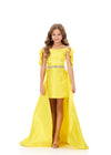 ASHLEYlauren 8330 | Yellow kids pageant gown with embellished bodice and train