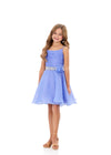 ASHLEYlauren 8331 | Periwinkle kids fit and flare dress with ruched bodice, floral waist detail, and organza skirt