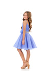 ASHLEYlauren 8331 | Periwinkle kids organza dress featuring a ruched bodice, spaghetti straps, and crystal waistband