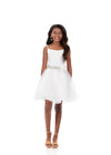 ASHLEYlauren 8331 | White kids pageant dress with floral accent and flared skirt