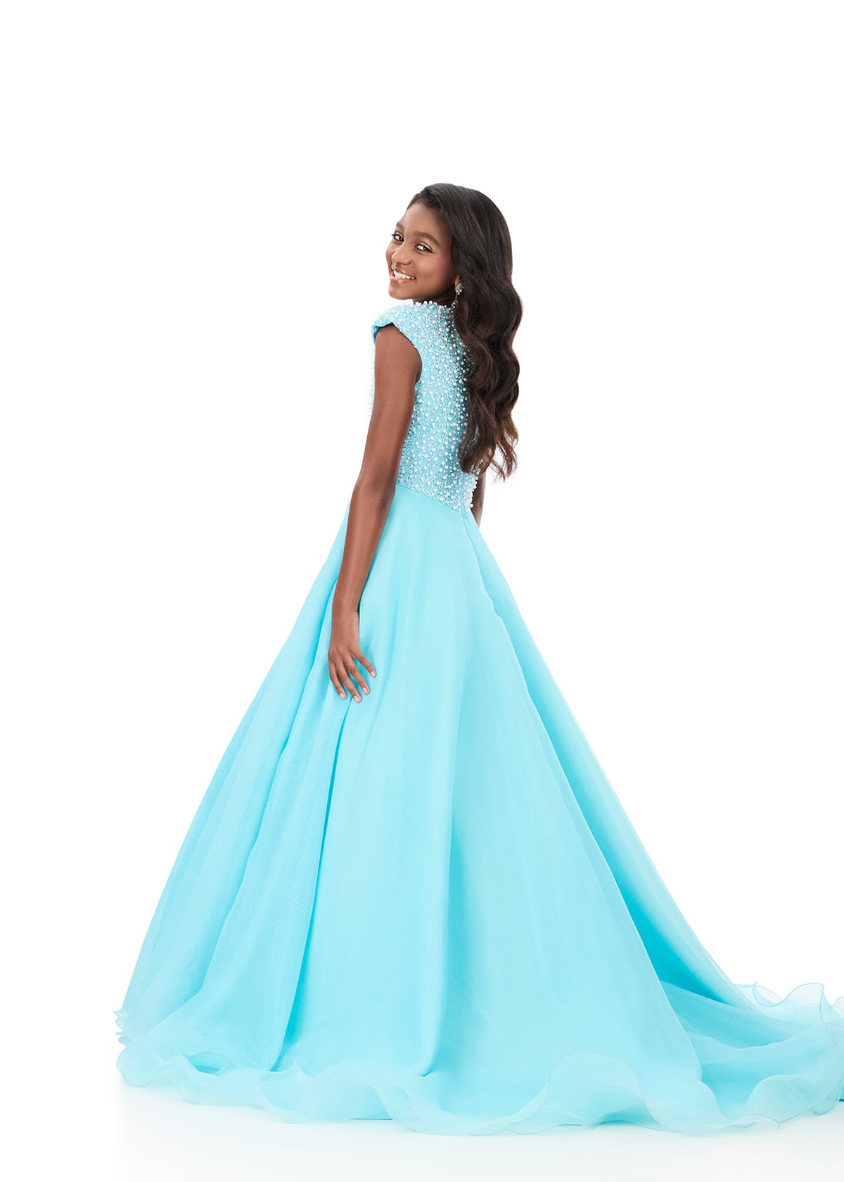 ASHLEYlauren Style 8334 Organza Pearl Embellished Kids Pageant Gown