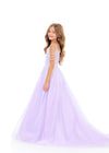 ASHLEYlauren 8335 | Lilac tulle ball gown with crystal ombre detail and fringe straps