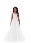ASHLEYlauren 8335 | White kids pageant gown with square neckline and full skirt