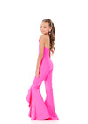 ASHLEYlauren 8337 | Pink scuba halter neckline jumpsuit with 3D floral appliqué
