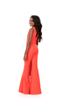 ASHLEYlauren 8341 | Neon-Orange jumpsuit with shimmering embellishment and side ruffle