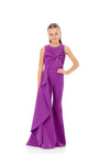 ASHLEYlauren 8341 | Purple wide-leg pant scuba jumpsuit featuring a fitted bodice and cascading side ruffle