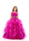 ASHLEYlauren 8344 | Raspberry pageant gown with voluminous silhouette and dramatic layers