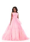 ASHLEYlauren 8345 | Pink pageant gown with sparkle straps and voluminous silhouette