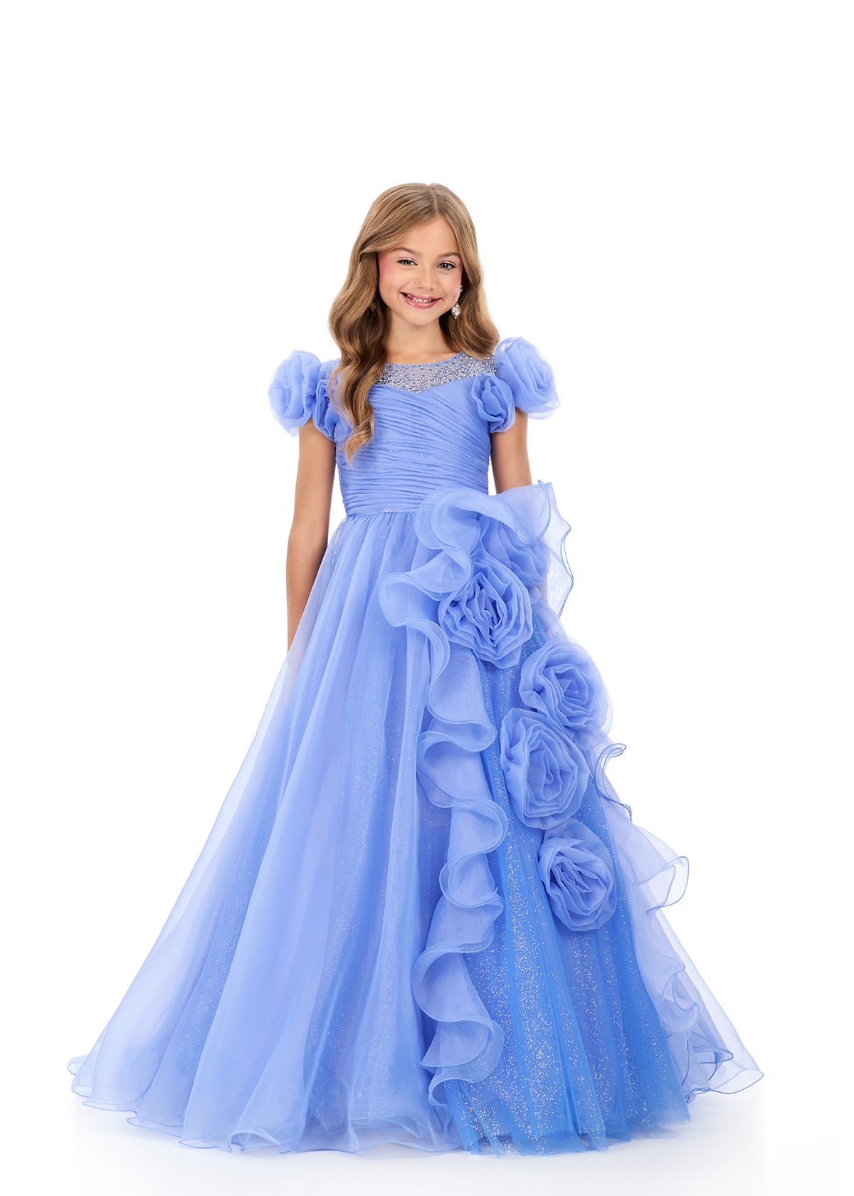 ASHLEYlauren Style 8346 Kids Pageant Ball Gown with Puff Sleeves
