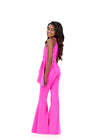 ASHLEYlauren 8347 | Fuchsia halter jumpsuit with flared pants and waist ruffle