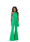 ASHLEYlauren 8347 | Green pageant jumpsuit with waist ruffle and structured shape