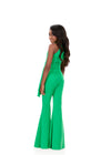 ASHLEYlauren 8347 | Green halter jumpsuit with fitted bodice and flared leg