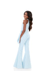 ASHLEYlauren 8347 | Sky sophisticated halter jumpsuit with a fitted silhouette, waist ruffle detail,