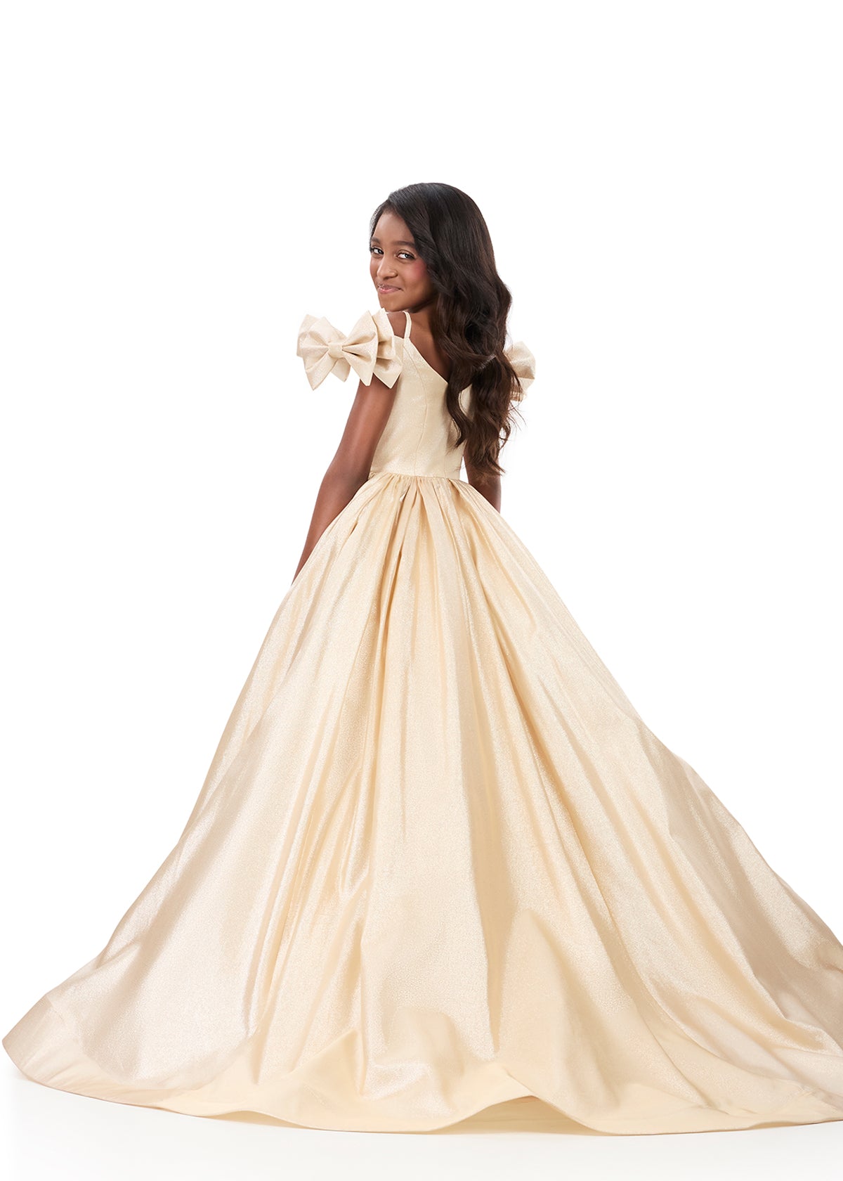 【みかん＊様／本日のみ専用】Fountain Lace Up Bow Dress ASHLEYlauren Style 8349 Kids Metallic Mikado Gown with Bow Off