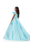 ASHLEYlauren 8349 | Sky metallic mikado ball gown with bow straps and full skirt