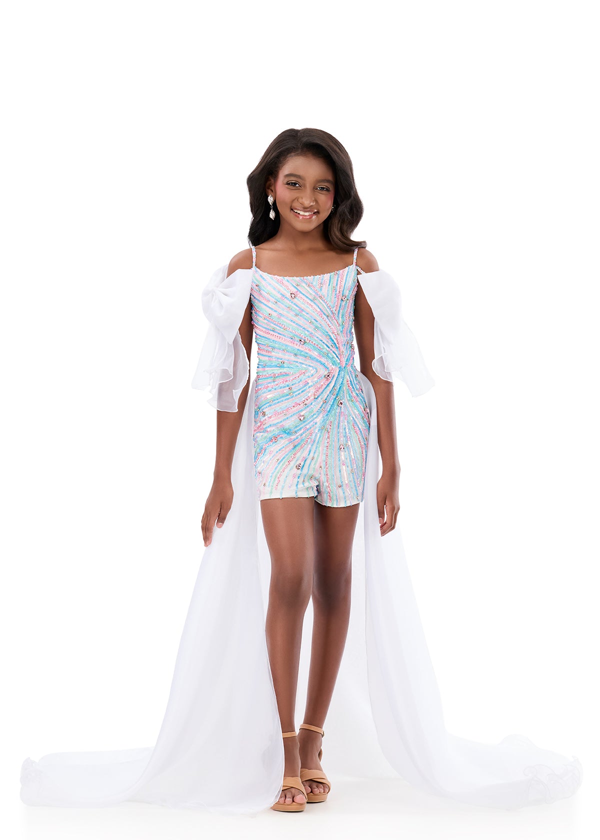 ASHLEYlauren Style 8351 Kids Pageant Romper with Organza Overskirt