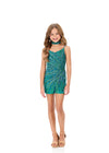 ASHLEYlauren 8352 | Peacock-Jade pageant romper with embellished bodice and sleek silhouette