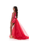 ASHLEYlauren 8364 | Red two-piece kids outfit with halter neckline and organza side skirt