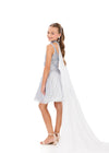 ASHLEYlauren 8365 | Silver kids dress with embellished bodice, removable tulle skirt, and cape detail