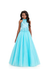 ASHLEYlauren 8366 | Aqua pageant dress with sparkle detail and voluminous silhouette