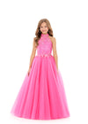 ASHLEYlauren 8366 | Pink pageant gown with crystal detail and full tulle silhouette