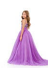ASHLEYlauren 8367 | Orchid one-shoulder kids gown with beaded bodice and pleated organza skirt