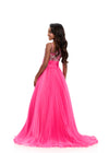 ASHLEYlauren 8367 | Pink one-shoulder kids gown with beaded bodice and pleated skirt
