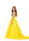 ASHLEYlauren 8367 | Yellow one-shoulder kids gown with beaded bodice and pleated organza skirt