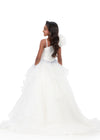 ASHLEYlauren 8368 | Ivory one-shoulder kids gown with beaded bodice and tiered organza skirt