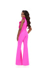 ASHLEYlauren 8371 | Hot-Pink kids jumpsuit with floral appliqué neckline and fitted silhouette