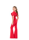 ASHLEYlauren 8372 | Red kids jumpsuit with statement bow neckline and fitted silhouette