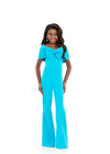 ASHLEYlauren 8372 | Turquoise jumpsuit with oversized bow neckline and flared legs
