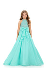 ASHLEYlauren 8377 | Aqua chiffon gown with halter neckline and beaded bodice