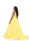 ASHLEYlauren 8377 | Yellow chiffon kids gown with halter neckline, beaded bodice, and bow detail