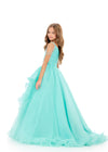 ASHLEYlauren 8378 | Aqua kids gown with crystal bodice and flowing organza silhouette