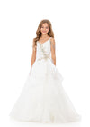 ASHLEYlauren 8378 | Ivory kids gown with crystal embellished bodice and cascading organza skirt