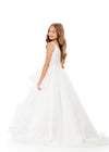 ASHLEYlauren 8378 | Ivory pageant gown with off-shoulder straps and layered ruffle skirt