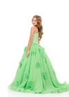 ASHLEYlauren 8381 | Mint one-shoulder kids gown with floral appliqué and organza skirt