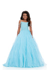 ASHLEYlauren 8382 | Blue kids gown with beaded bodice and flowing organza skirt