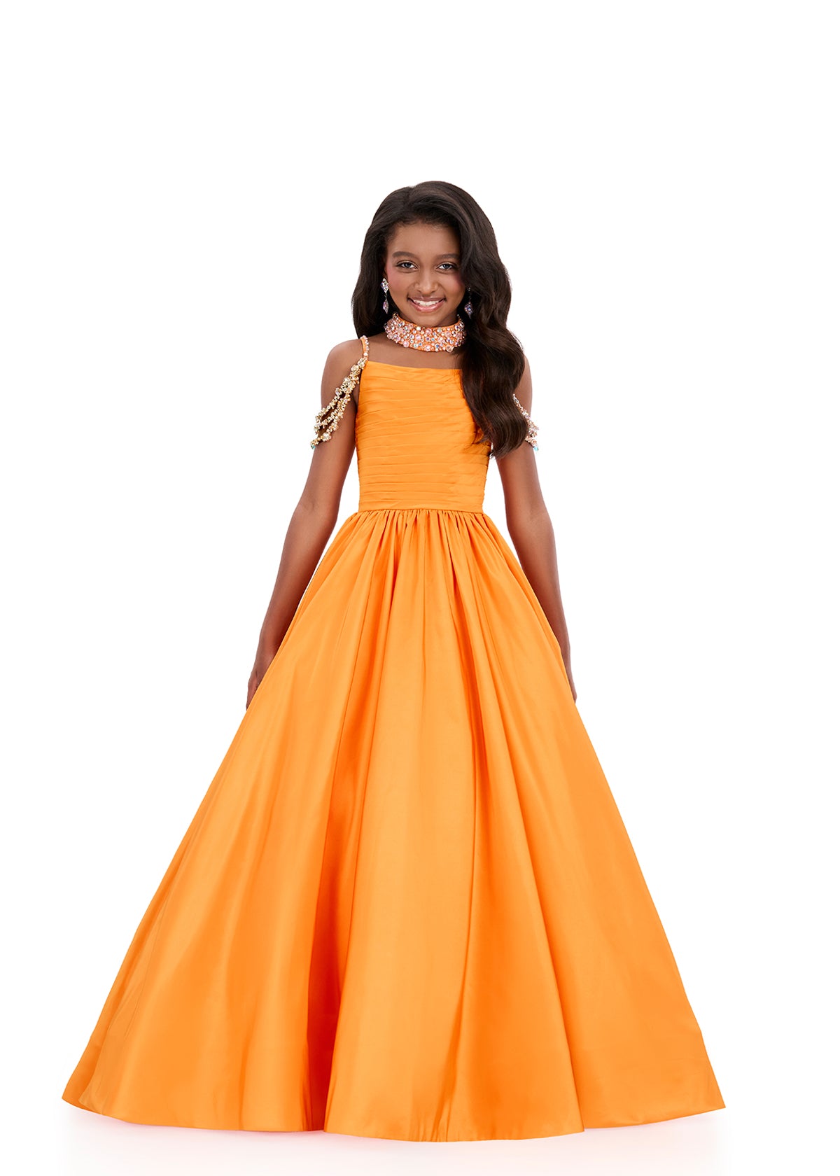 ASHLEYlauren Style 8385 Kids Pageant Ball Gown with Collar and Off Shoulder  Straps